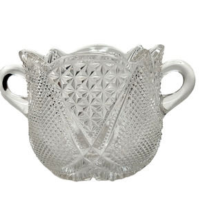 Early American Glass HEISEY Fandango Open Sugar Bowl Double Handle Crystal Clear